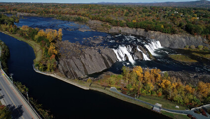 Aerial view of Cohoes Falls in Cohoes, New York