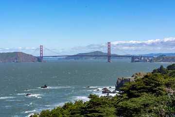Distant View of Golden Gate Bridge with Ocean and Greenery. © Jim
