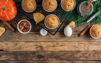 Homemade autumn pumpkin muffin with chia seeds