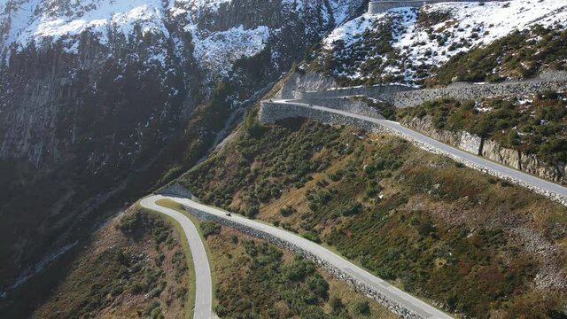Amazing Grimselpass in the Swiss Alps of Switzerland - aerial drone footage