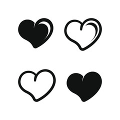 Simple cute black and white heart outline, with and without highlight leaning sideways icon set. Flat vector illustration design.