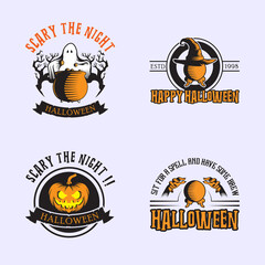 Halloween logo design inspiration, vector collection of halloween stickers.