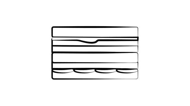 Vector Sandwich with Toothpick Sketch, Hand Drawn Illustration, Outline Black Drawing Isolated on White Background