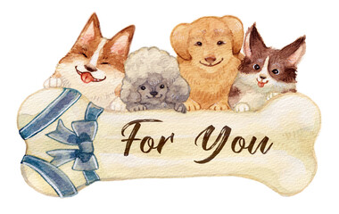 犬たちと骨のグリーティング枠