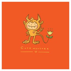 Fototapeta premium Doodle card with cute cartoon monster. Fabulous fictional character. Halloween poster. Vector contour colorful image.