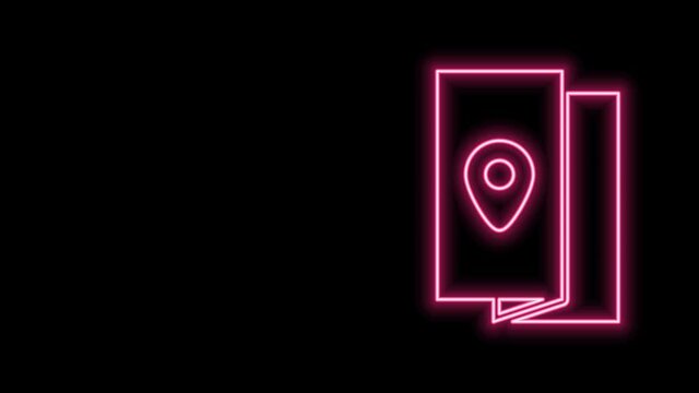 Glowing neon line Cover book travel guide icon isolated on black background. 4K Video motion graphic animation