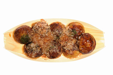 白バックにたこ焼き