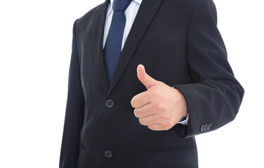 Thumbs up male hand in black suit