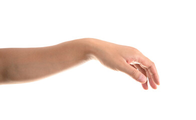 Hand facing down on white background