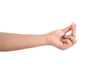 A hand in front of a white background makes a popular gesture of liking you