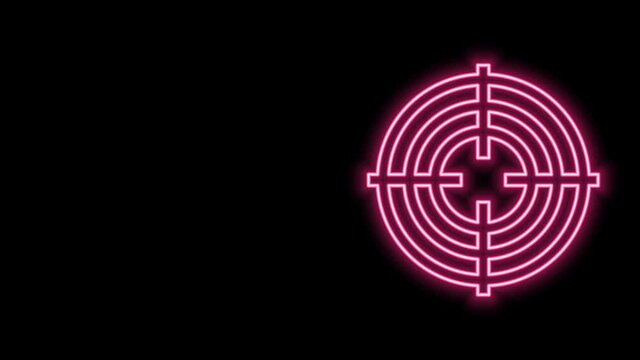 Glowing neon line Target sport for shooting competition icon isolated on black background. Clean target with numbers for shooting range or shooting. 4K Video motion graphic animation