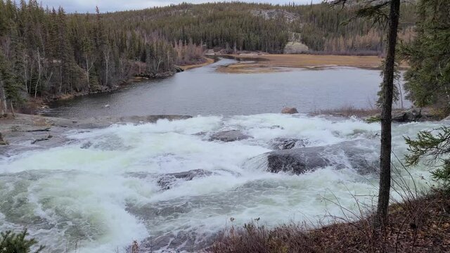 4k Video of Cameron River Rampart Falls northwest territories canada