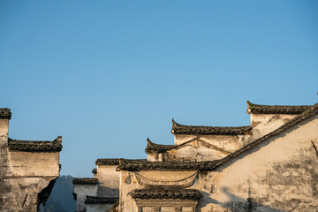 Sunrise view of the architectures in Xidi village, an ancient Chinese village in Anhui Province, China, a UNESCO world cultural heritage site.