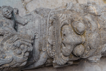 Vintage stone lion sculptures in Xidi village, Anhui province, China.