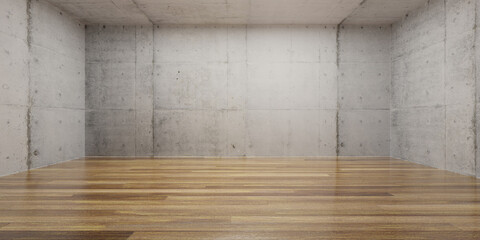 Indoor industry style concrete wall and wooden floor