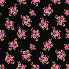 seamless  flowers pattern on black background