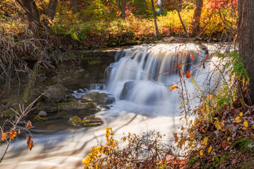 Water falls at Minneopa State Park during fall time	
