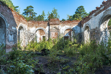 Walls with arches of an abandoned dilapidated building