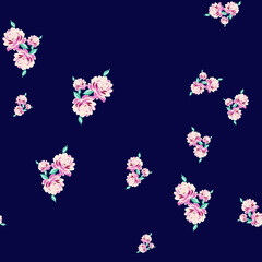Obraz na płótnie Canvas seamless flowers pattern on navy background