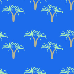 Fototapeta na wymiar seamless coconut tree design pattern on blue background