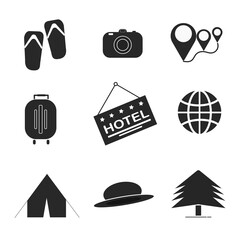 Travel and vacation icon collection - vector silhouette illustration