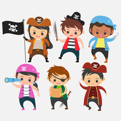 Set of children wear pirates costume illustration vector
