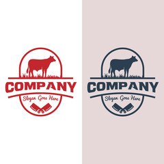 Retro Vintage Cattle Angus Beef Emblem Livestock logo design vector template