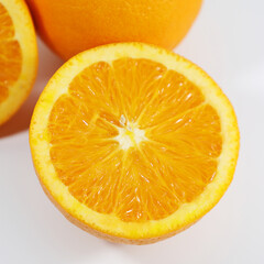 Half of an orange on a white background