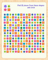 logic game for children. find 15 fragments indicated in the sample and circle