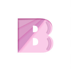Pink alphabet B with paper cut shapes on white background.