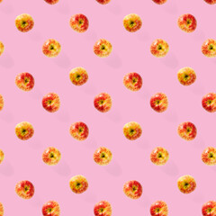 Seamless pattern with ripe apples. Tropical fruit abstract background. Apple seamless pattern on pink background.