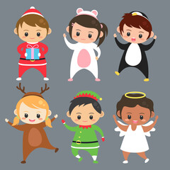 Obraz na płótnie Canvas Set of children wear christmas costume illustration vector