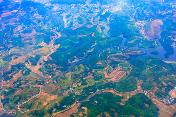 Fototapeta na wymiar Aerial view of the green mountain scenery.