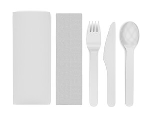 Bank Promotional Design Dinner Fork Knife And Spoon Flatware Set For Mockup And Branding. 3d render illustration.
