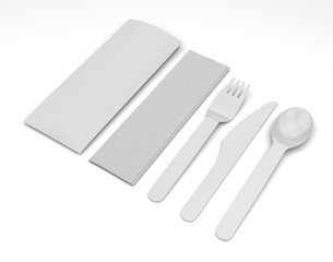 Bank Promotional Design Dinner Fork Knife And Spoon Flatware Set For Mockup And Branding. 3d render illustration.