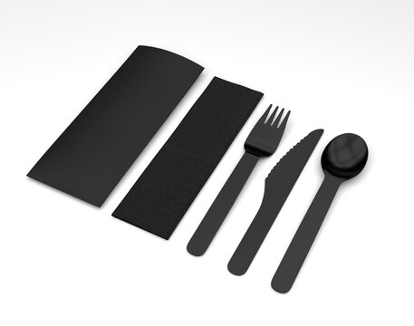 Bank Promotional Design Dinner Fork Knife And Spoon Flatware Set For Mockup And Branding. 3d render illustration.