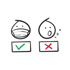 hand drawn emoticon using face mask symbol for medical face mask area sign illustration doodle
