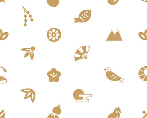 Seamless Pattern Of Japanese New Years Luck Elements With White Background