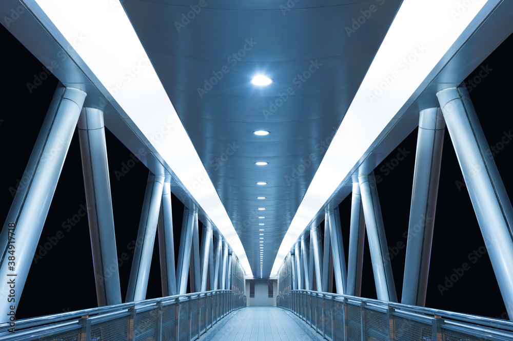 Poster modern empty foot bridge in the dark. building abstract background