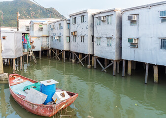 Fototapeta na wymiar Residential stilt house with tin siding in Tai O Village, Lantau Island, Hong Kong