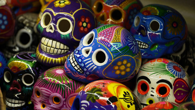 mexican handicrafts, ceramic skulls, Day of the Dead, Mexico                