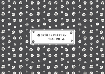 cute cartoon of skull face vectors, Halloween pattern isolated on dark background