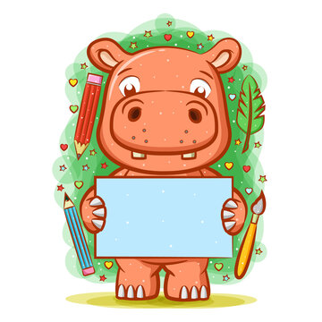 Hippopotamus holding the blank paper around the writing tools