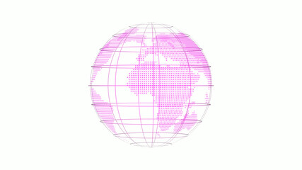 New pink color 3d world map icon on white background, Technology 3d planet