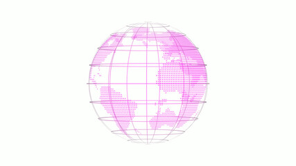 New pink color 3d world map icon on white background, Technology 3d planet