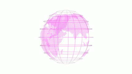 New pink color 3d world map icon on white background, Technology 3d planet