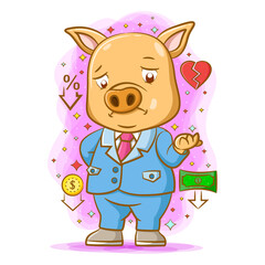 The pig standing with the sad face because his lose