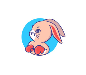 The logo of sport style. Cartoonish bunny is a boxer in the blue circle.