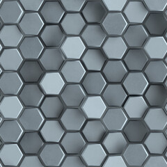 Seamless pattern of gray concrete hexagon cells 3D rendering illustration