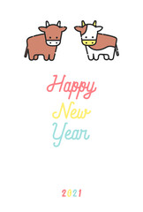 2021 丑年の年賀状用テンプレート　ベクターファイル　おしゃれ　可愛い　牛